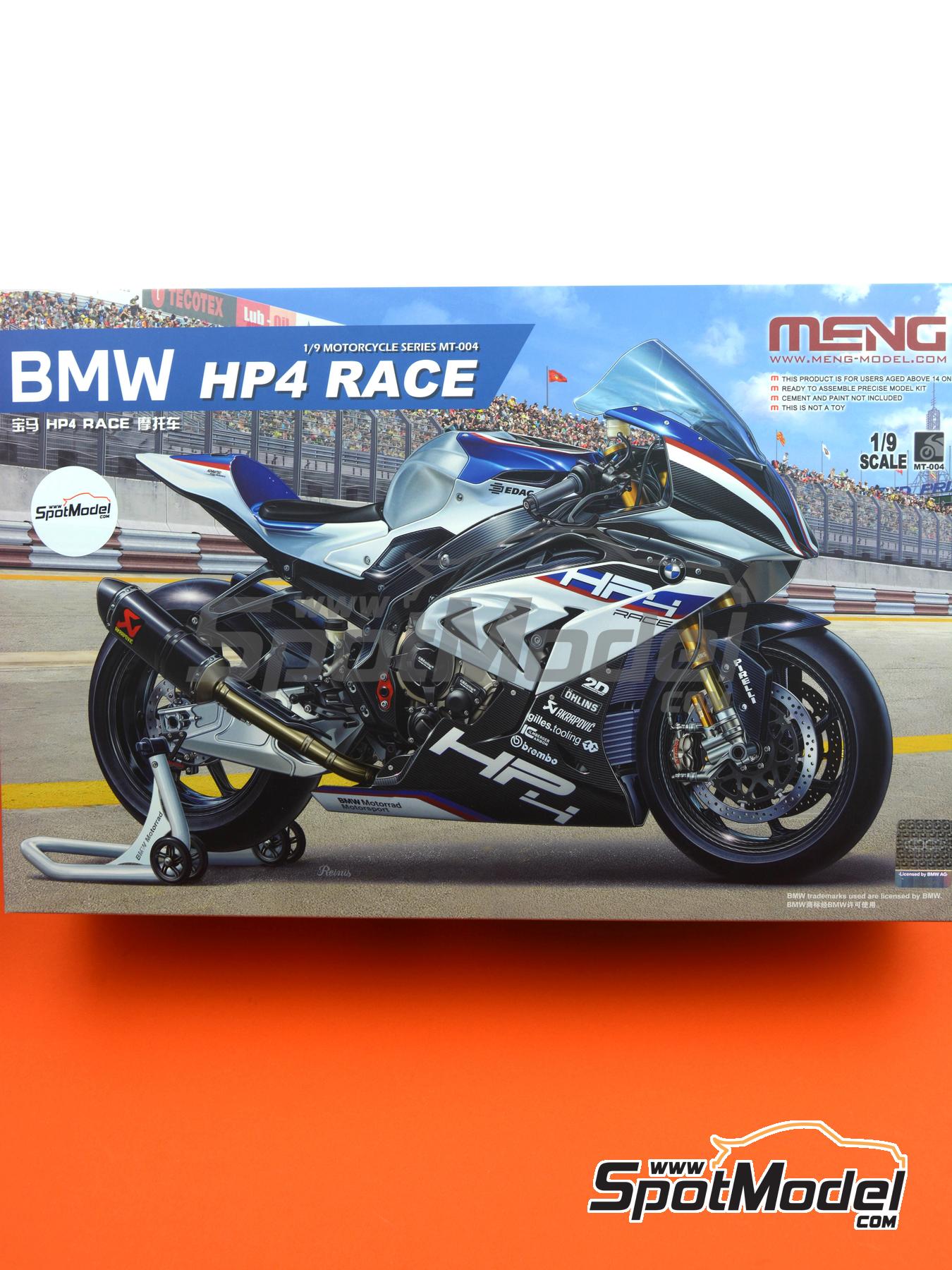 BMW HP4 Race. Motorbike scale model kit in 1/9 scale manufactured by Meng  Model (ref. MT-004, also 4897038553297)